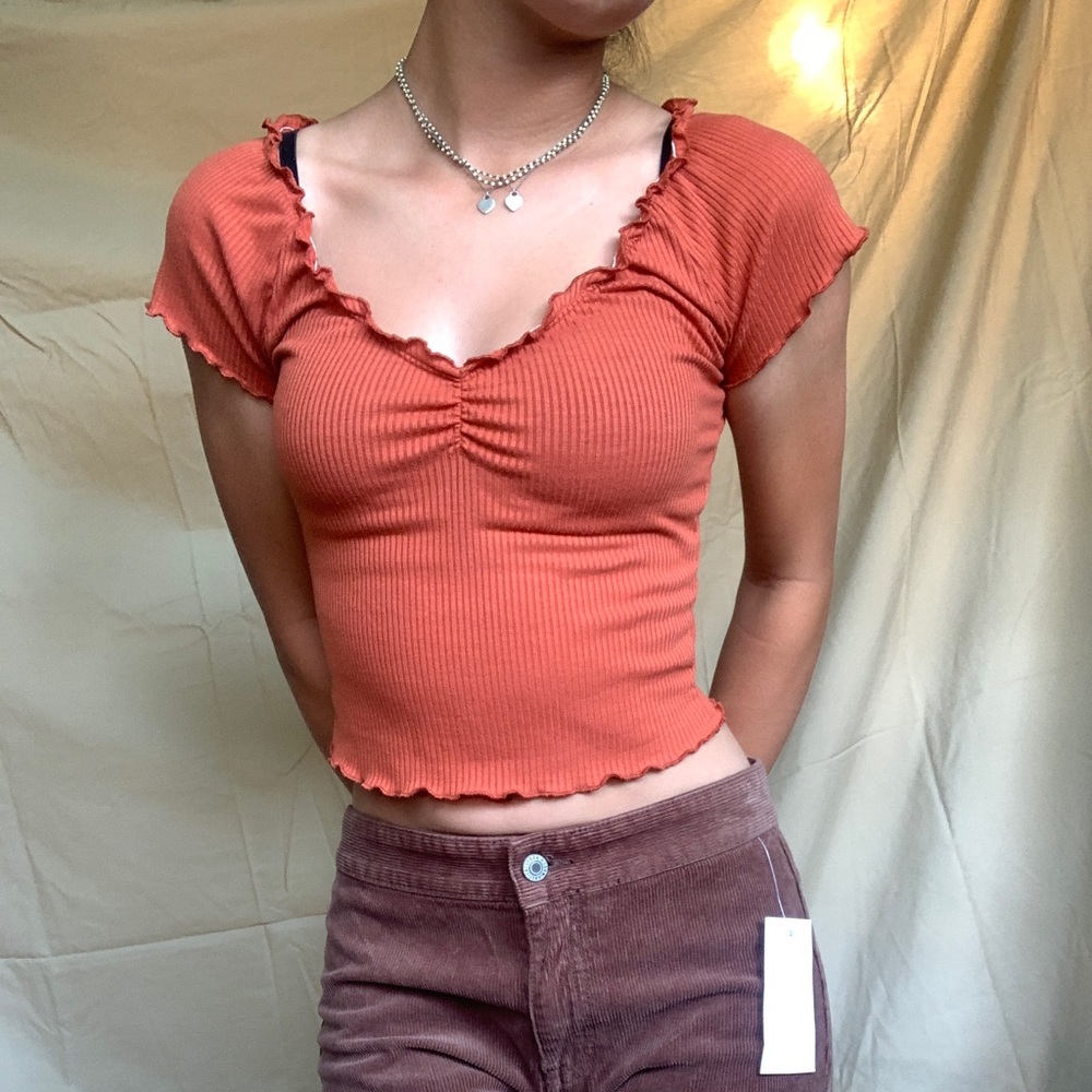 Sky and Sparrow Burnt Orange Lettuce Trim Top